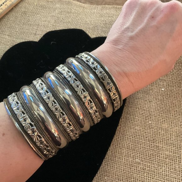 Wide Silver Cuff Bracelet With Intricate Floral Pattern Design For Women - Picture 11 of 14